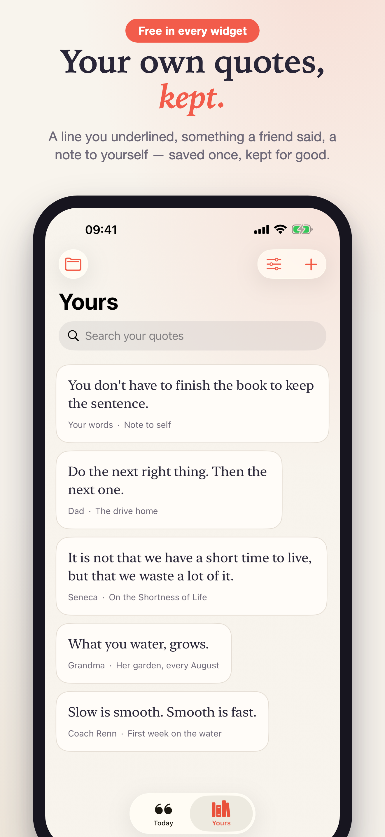 Kuote screenshot — a quote on the home screen