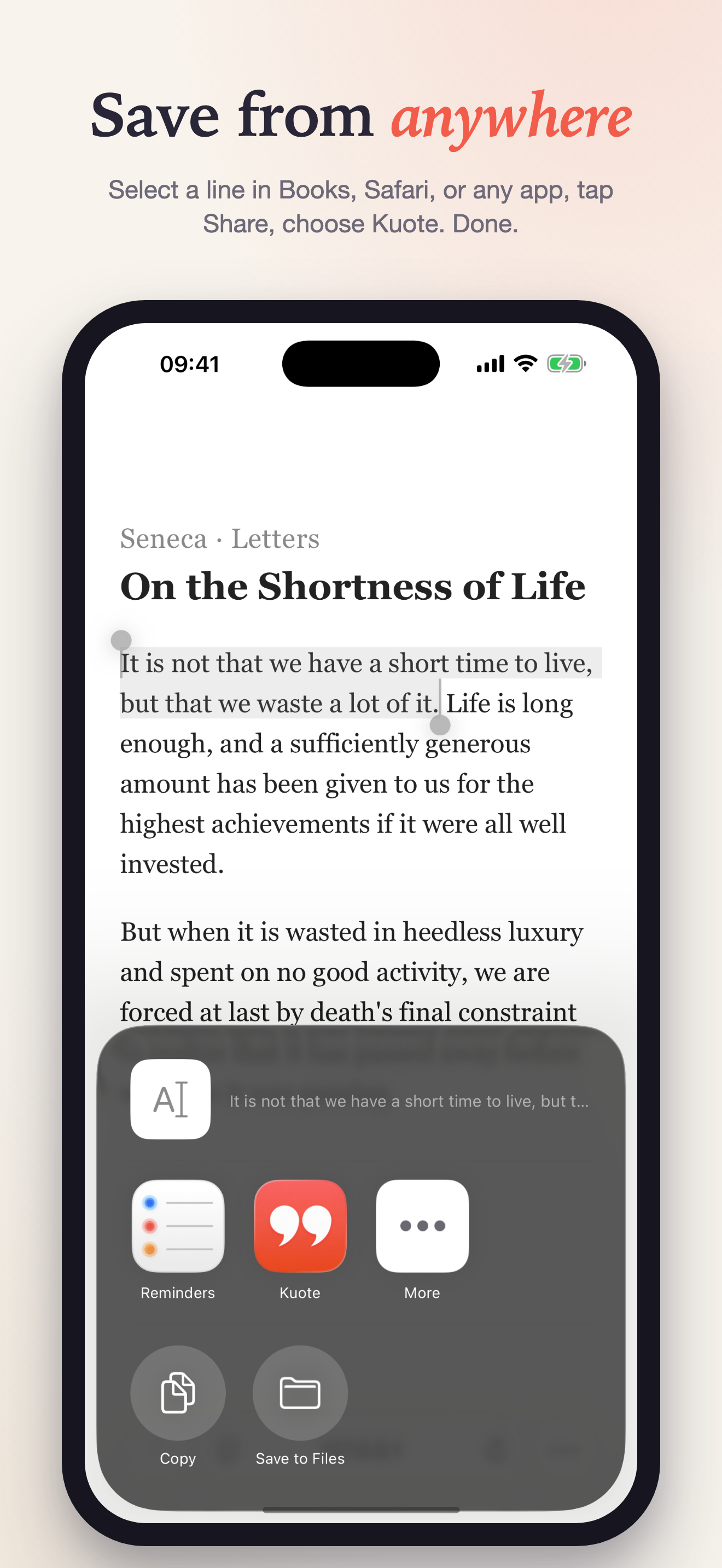 Kuote screenshot — vibe filter